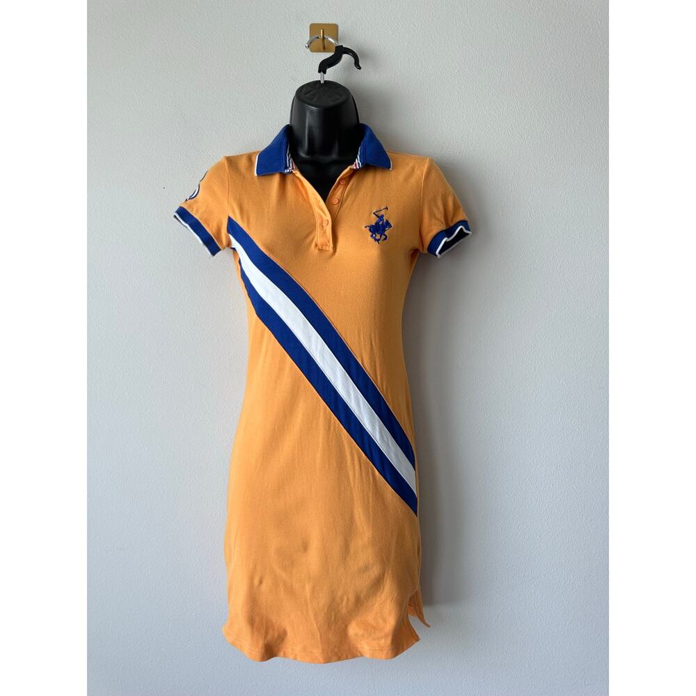 Vintage Y2K Colorblock Polo Mini Dress Orange Blue Tenniscore Prep Size S